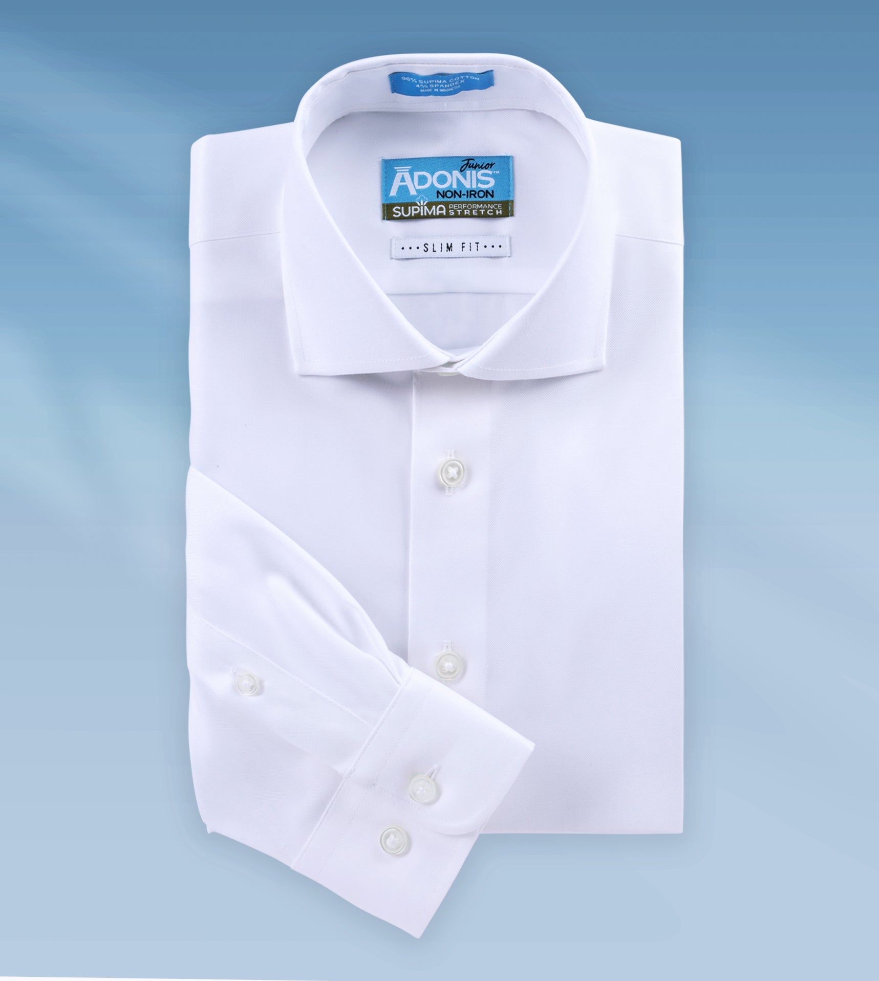 Boys Slim Fit Non Iron Cotton Performance Stretch Twill Button Cuff Dress Shirt